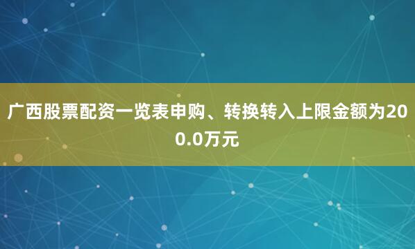 广西股票配资一览表申购、转换转入上限金额为200.0万元